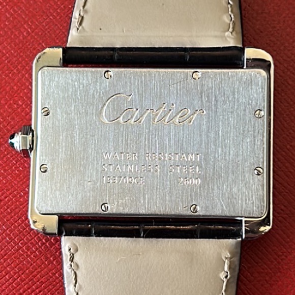 Cartier Divan Tank 38mm Stainless Steel Watch 2600 Black Embossed Leather Band - Picture 8 of 16